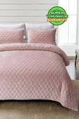 Kapitone Kadife Yatak Örtüsü Seti Çift Kişilik Supersoft 3 Parça Yumuşak Elyaf Dolgulu Çeyizlik - 6