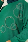 Yuvarlak Parlak Taşlı Tunik Yeşil thumbnail 4
