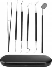 Valkyrie 6 Parça Paslanmaz Çelik Metal Kutulu  Diş Tartar Temizleme Dental Ağız Bakım Seti siyah kutu - 6
