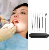 Valkyrie 6 Parça Paslanmaz Çelik Metal Kutulu  Diş Tartar Temizleme Dental Ağız Bakım Seti siyah kutu - 9