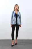 Kadın Uzun Kollu Tek Düğmeli Jean Ceket Buz Mavi thumbnail 4