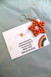 30 Adet Zincirli Yıldız Anahtarlık - Kişiye Özel - Bebek Hediyelik - Gökkuşağı Konsept - 5