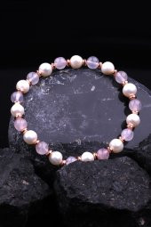 İnci - Hematit - Pembe Kuvars Doğal Taş Tasarım Bileklik thumbnail 1
