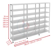7 Katlı 3'lü Galvaniz Çelik Raf - Depo, Arşiv, Kiler, Dosya, Market Rafı  43x60 cm 300 cm 1.00 mm - 3