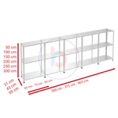 3 Katlı 5'li Galvaniz Çelik Raf - Depo, Arşiv, Kiler, Dosya, Market Rafı  43x60 cm 50 cm 1.00 mm - 3