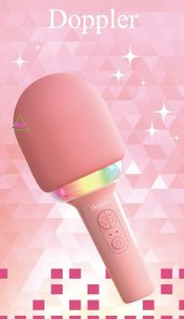 Doppler Rainbow Pembe Karaoke Mikrofonu Ledli Ses Değiştirme Özellikli Işıklı Yeni - 1