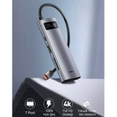 BASEUS 100W 7in1 Type-C HUB Adaptör Çoklayıcı Type-C 2*USB 3.0 HDMI 4K HD RJ45 SD TF Girişli - 2
