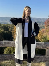 KADIN ÜÇ İPLİK ŞARDONLU KALIN PENYE TASARIM KABAN BEYAZ - BUTİK ESRA KANDEMİR A1732 thumbnail 3