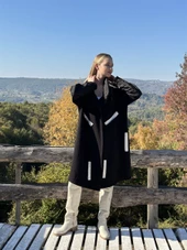 KADIN TASARIM DÖRT İPLİK KALIN PENYE KABAN SİYAH - BUTİK ESRA KANDEMİR A1971 thumbnail 3