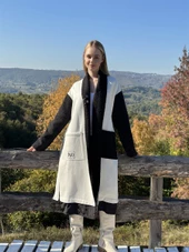 KADIN ÜÇ İPLİK ŞARDONLU KALIN PENYE TASARIM KABAN BEYAZ - BUTİK ESRA KANDEMİR A1732 thumbnail 6