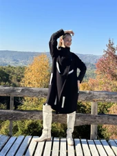 KADIN TASARIM DÖRT İPLİK KALIN PENYE KABAN SİYAH - BUTİK ESRA KANDEMİR A1971 thumbnail 2