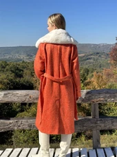 KADIN YAKASI KÜRKLÜ KABAN TURUNCU - BUTİK ESRA KANDEMİR 210 thumbnail 7