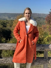 KADIN YAKASI KÜRKLÜ KABAN TURUNCU - BUTİK ESRA KANDEMİR 210 thumbnail 2