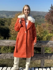 KADIN YAKASI KÜRKLÜ KABAN TURUNCU - BUTİK ESRA KANDEMİR 210 thumbnail 1