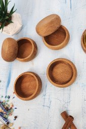 6 Adet Çerezlik Ahşap Doğal Çerezlik Yuvarlak Sunum Kase Gürgen thumbnail 2