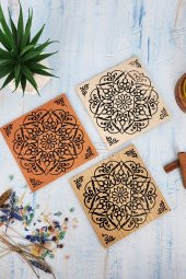 Ahşap Desenli Nihale Ahşap Tencere Tava Çaydanlık Atlığı Nihale Seti 3 lü Set - 1
