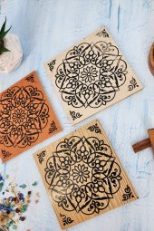 Ahşap Desenli Nihale Ahşap Tencere Tava Çaydanlık Atlığı Nihale Seti 3 lü Set - 2