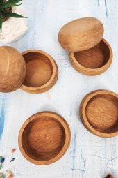 6 Adet Çerezlik Ahşap Doğal Çerezlik Yuvarlak Sunum Kase Gürgen thumbnail 4