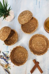 6 Adet Hasır Çerezlik Doğal Çerezlik Yuvarlak Sunum Kase ( Doğal Hasır ) thumbnail 2