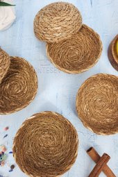 6 Adet Hasır Çerezlik Doğal Çerezlik Yuvarlak Sunum Kase ( Doğal Hasır ) thumbnail 4