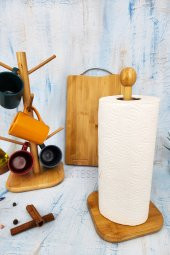 3 lü Ahşap Bambu Mutfak Seti Fincan Askılığı Askısı Kesme Tahtası Kağıt Havluluk thumbnail 4