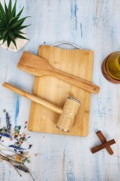 3 lü Et Döveceği Seti Et Dövücü İki Yönlü Et Yumuşatıcı Et Dövme Kesme Tahtası ve Çevirgeç Spatula - 1