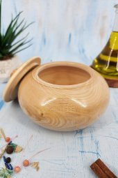 Ahşap Kapaklı Şekerlik Tuzluk Baharatlık Çerezlik Kapaklı Kase Naturel Renk - 4