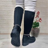 M.P 2753 Siyah Taşlı Ligralı Fermuarlı 45cm Bayan Çizme - 6