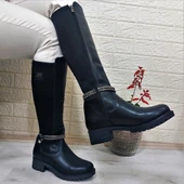 M.P 2753 Siyah Taşlı Ligralı Fermuarlı 45cm Bayan Çizme - 2