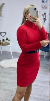 Hipatu Kadın Boğazlı Kemerli Elbise - 2
