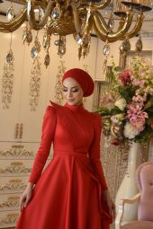 Mehtap Kırmızı Abiye Elbise - 3