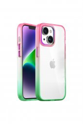 Iphone 14 Plus Air Bumper Rainbow Kılıf Pink Green - 1
