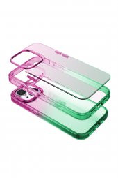 Iphone 14 Plus Air Bumper Rainbow Kılıf Pink Green - 2