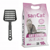 Sancat Premium Bebek Pudrası Kokulu Topaklaşan Beyaz Bentonit Kedi Kumu 10  L + Kürek - 1