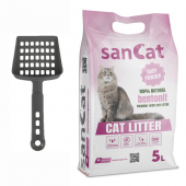 Sancat Premium Bebek Pudrası Kokulu Topaklaşan Beyaz Bentonit Kedi Kumu 5 L + Kürek - 1