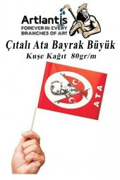 Çıtalı Ata Bayrak Kağıt 21x29 cm 50 Adet Atalı Bayrak Çıtalı Sopalı Büyük Bayrak Plastik Çubuklu Bayrak - 3