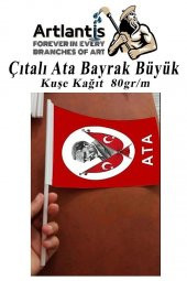 Çıtalı Ata Bayrak Kağıt 21x29 cm 50 Adet Atalı Bayrak Çıtalı Sopalı Büyük Bayrak Plastik Çubuklu Bayrak - 4