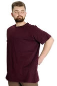Mode XL Büyük Beden Erkek Tshirt Bisiklet Yaka Basic 20031 Mürdüm thumbnail 2