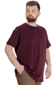 Mode XL Büyük Beden Erkek Tshirt Bisiklet Yaka Basic 20031 Mürdüm thumbnail 3