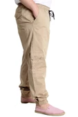 Mode XL Büyük Beden Erkek Keten Kargo Jogger Valencia 21911 Bej thumbnail 5