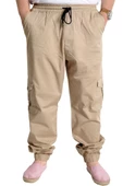 Mode XL Büyük Beden Erkek Keten Kargo Jogger Valencia 21911 Bej thumbnail 4