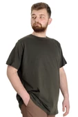 Mode XL Büyük Beden Erkek Tshirt Bisiklet Yaka Basic 20031 Haki thumbnail 3