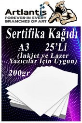 A3 Sertifika Kağıdı Kalın 25 Adet Gramajlı Fotokopi Kağıdı 200 gr Tüm Yazıcılara Uyumlu 29.7x42 cm Kalın Baskı Kağıdı - 1