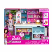 Barbie Pasta Dükkanı Oyun Seti ve pembe saçlı, minyon 30 cm bebek, fırın standı, pasta yapma özelliği, 20'den fazla oyun - 1