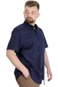Mode XL Büyük Beden Erkek Gömlek Gabardin Kısa Kol Tek Cep 23302 Lacivert thumbnail 2