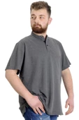 Mode XL Büyük Beden Erkek T-shirt Hakim Yaka MD LOGO 22326 Antramelanj - 1