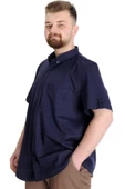 Mode XL Büyük Beden Erkek Gömlek Gabardin Kısa Kol Tek Cep 23302 Lacivert thumbnail 3