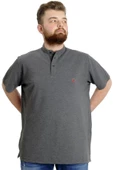 Mode XL Büyük Beden Erkek T-shirt Hakim Yaka MD LOGO 22326 Antramelanj - 2
