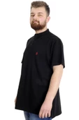 Mode XL Büyük Beden Erkek T-shirt Hakim Yaka MD LOGO 22326 Siyah thumbnail 2