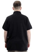Mode XL Battal Beden Erkek Tshirt Polo Yaka Nakışlı Klasik Pike 20553 Siyah thumbnail 5